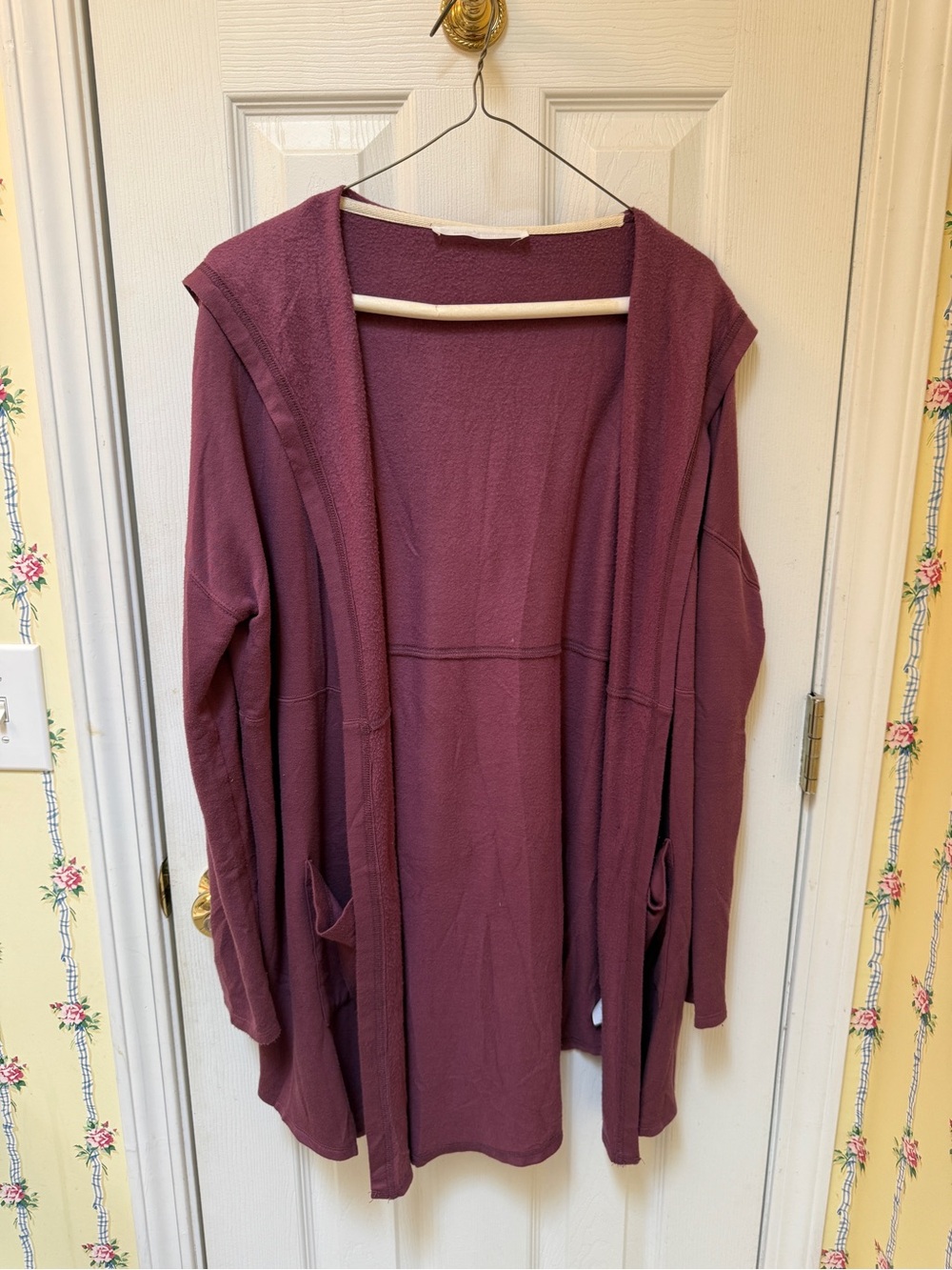 Double Zero Hooded Open-Front Cardigan - Plum Berry